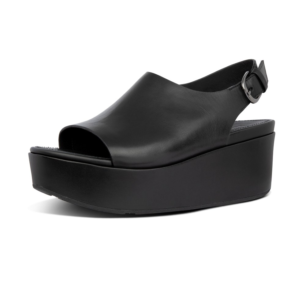 Fitflop Womens Wedge - Eloise Leather Back-strap - Black - 640-ZWNISM